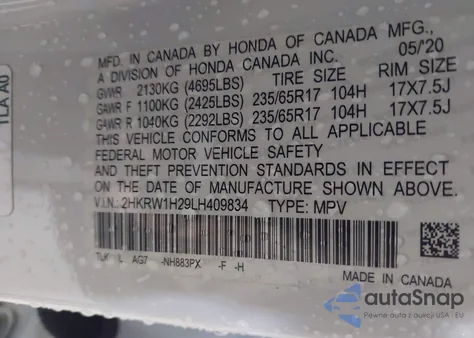 2020 Honda Cr-V 2Wd Lx из США, поврежденный, VIN 2HKRW1H29LH409834